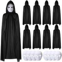 120 cm Siyah Kapüşonlu Pelerin ve Boyanabilir Karton Maske 8’li Set