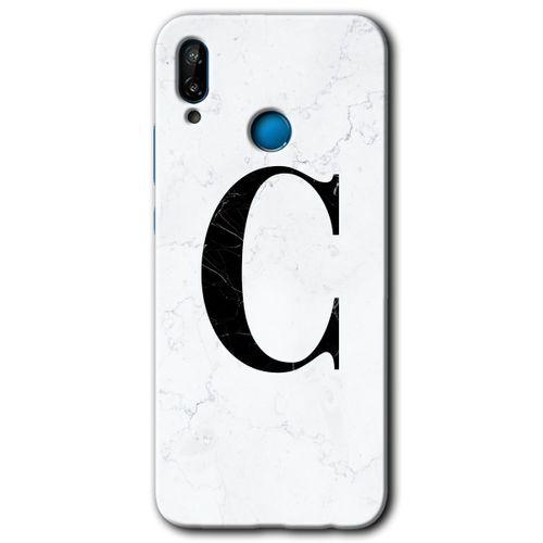 Potkal Hediye Fabrikası Huawei P20 Lite HD Baskılı Kılıf + 9D Tam Ekran Koruyucu - Beyaz Mermer Desenli C Harfi