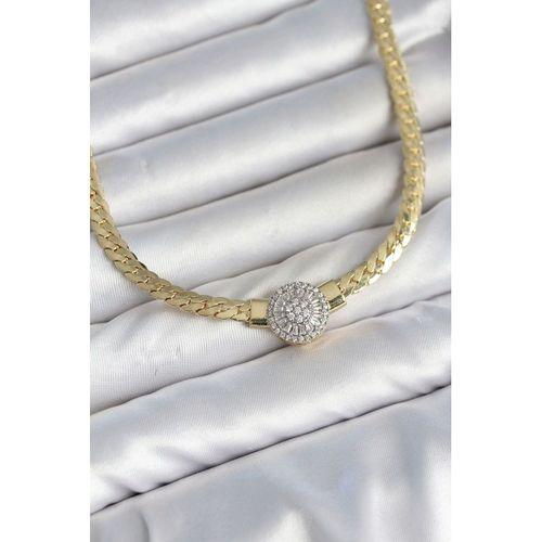 Ezme Zincir Model Zirkon Taşlı VIP Seri Gold Renk Kadın Kolye