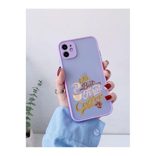 iPhone 11 Lila Kamera Lens Korumalı Coffee Desenli Lüx Telefon Kılıfı