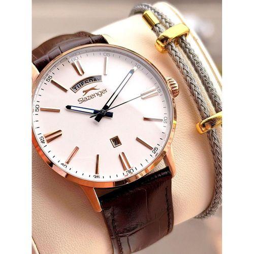 Slazenger Deri Kordon Takvimli Kadran 10 Atm Suya Dayanıklı 2 Yıl Garantili Erkek Kol Saati N2562.06