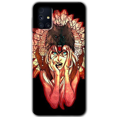 MRCİLETİSİM Samsung Galaxy M31s Kılıf Baskılı Kapak - Kurt Kız +Tam Kaplayan Mat Seramik