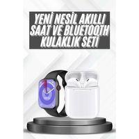 Akıllı Saat Gümüş Kasa Bluetooth Kulaklık Hediyeli Çok Fonksiyonlu İkili Set