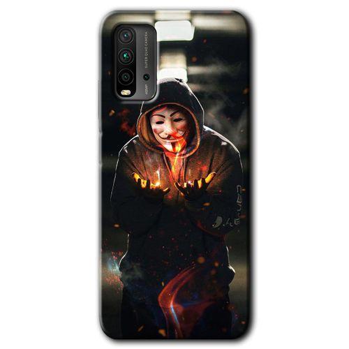 Xiaomi Redmi 9T Kılıf HD Desen Baskılı Arka Kapak + Temperli Cam - V for Fire