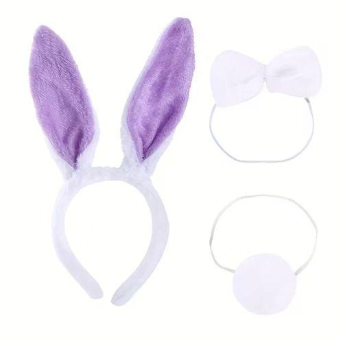 Lila Mor Tavşan Kulak Papyon Kuyruk 3&amp;#39;lü Parti Seti