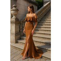 Kadın Dalgıç Krep Yırtmaç Detaylı Askılı Maxi Boy Elbise