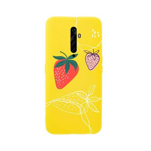 Oppo Reno 2Z Çilek Desenli Premium Silikonlu Sarı Telefon Kılıfı