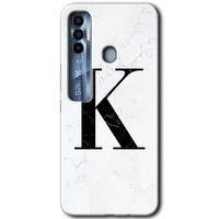Tecno Spark 7 Pro Kılıf HD Desen Baskılı Arka Kapak - Beyaz Mermer Desenli K Harfi