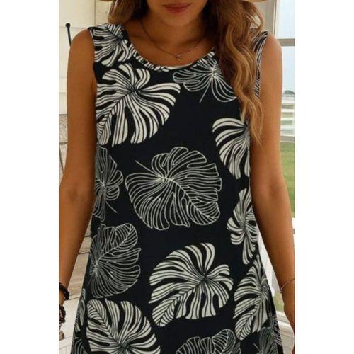 Kadın Sıfır Kollu Yuvarlak Yaka Desenli Süprem Elbise