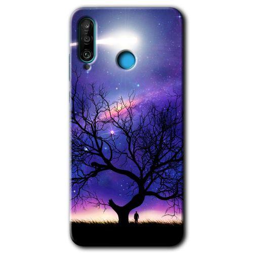 MRCİLETİSİM Huawei P30 Lite Kılıf Kapak - Uzay Silüet +Hayalet Ekran Yandan Gözükmez