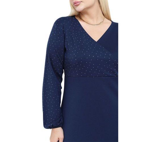 Melsay Butik Lacivert Kruvaze Yaka Taş Baskılı Modal Elbise