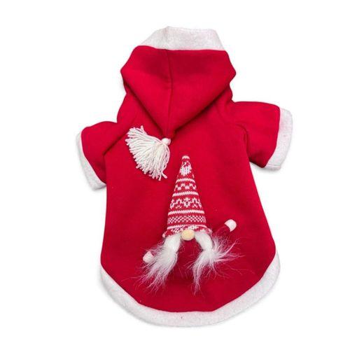 Noel Cücesi Gnome Yılbaşı Köpek Kıyafeti Noel Cücesi Gnome Kırmızı Polar | Kapüşonlu Noel Köpek Sweatshirt | Küçük Irklar İçin Premium