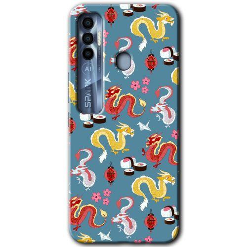Potkal Hediye Fabrikası Tecno Spark 7 Pro Kılıf HD Desen Baskılı Arka Kapak - Funky Dragon
