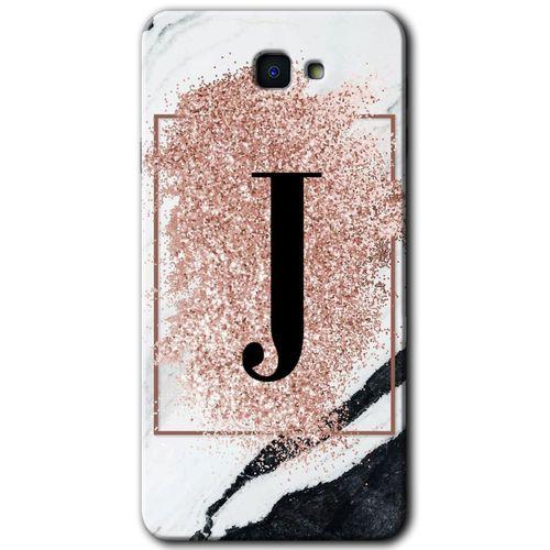 Samsung Galaxy J7 Prime 2 Kılıf HD Desen Baskı Arka Kapak+ Temperli Cam-Pembe Mermer Desenli J Harfi