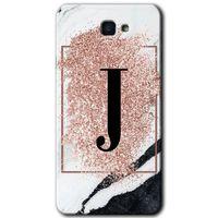 Samsung Galaxy J7 Prime 2 Kılıf HD Desen Baskı Arka Kapak+ Temperli Cam-Pembe Mermer Desenli J Harfi