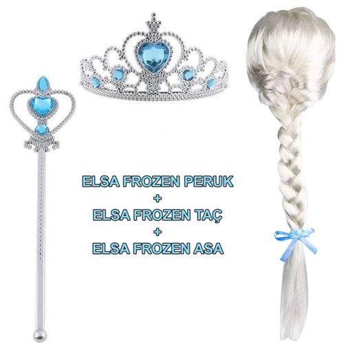 Eğitici Çocuk Örgülü Karlar Ülkesi Frozen Elsa Peruğu Tacı ve Sopası Çocuk Boy