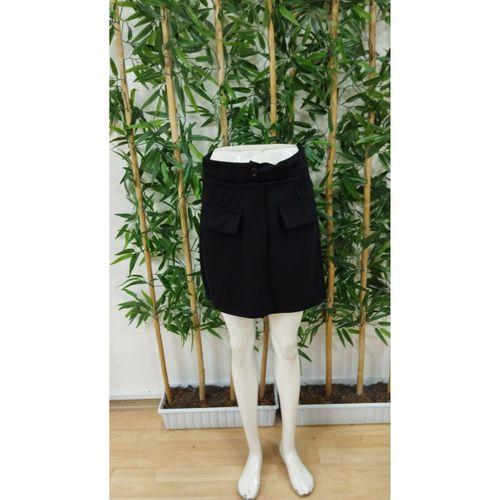 Kadın Yüksek Bel Düğmeli Asimetrik Kesim Cepli Kısa Ithal Krep şort Etek