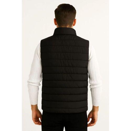 Erkek Şişme Fermuarlı Yelek Su Itici Kapitone Astarlı Kumaş Cepli Hafif Kışlık Spor Rahat Kalıp - Siyah