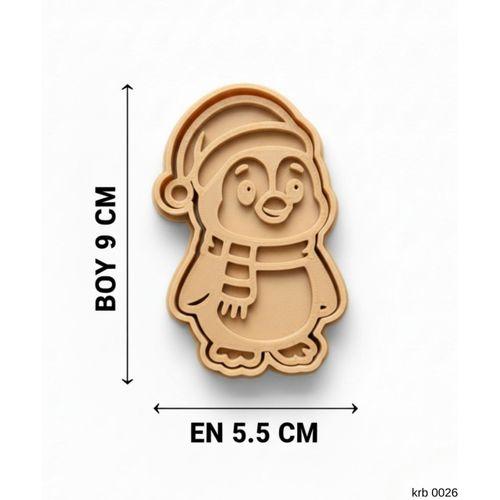 Atkılı Noel Pengueni Kurabiye Kalıbı – Şapkalı Penguen Figürlü, Çift Parça Hamur Kesici, Şeker Hamuru ve Oyun Hamuru İçin