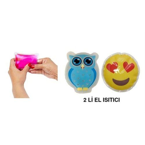 Kalp Emoji Mavi Baykuş Cep Sobası,El Isıtıcı,2 Adet Sıcak Su Torbası Pvc 9Cm