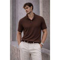 Aretus Şönil Kumaş Regular Fit Tek Düğmeli Polo Yaka Erkek T-Shirt - Kahve