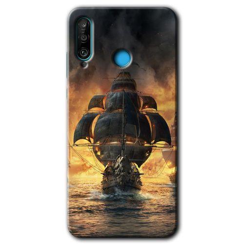 Huawei P30 Lite Kılıf HD Desen Baskılı Arka Kapak - Siyah İnci + Kırılmaz Cam