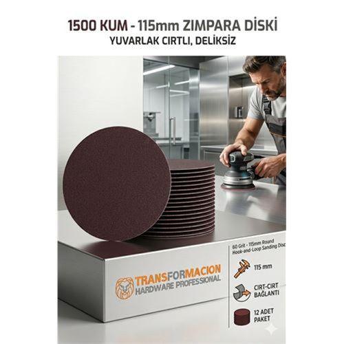 12 ADET 1500 KUM Yuvarlak Cırtlı Zımpara Diski 115 mm Deliksiz Zımpara Kağıdı 723226