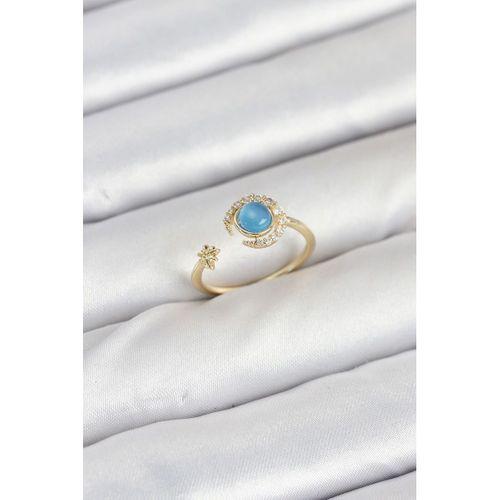 Pirinç Gold Renk Zirkon Taşlı Ay Yıldız Kadın Yüzük - TJ-BYK3860