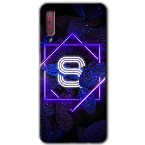 Galaxy A7 2018 Kılıf HD Desen Baskılı Arka Kapak - Dark Neon Yaprak S Harfi + Kırılmaz Cam