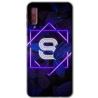 Galaxy A7 2018 Kılıf HD Desen Baskılı Arka Kapak - Dark Neon Yaprak S Harfi + Kırılmaz Cam