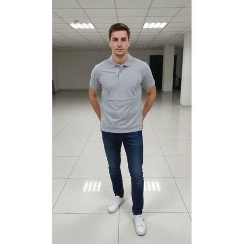 Erkek Pike Kumaş Düğmeli Yaka Regular Fit Günlük Kısa Kol Tişört T-shirt - Gri