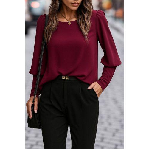 Kadın Uzun Kollu Yuvarlak Yakalı Düğmeli Ithal Krep Bluz
