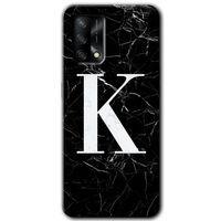 Oppo A54 Kılıf Baskılı Arka Kapak - Siyah Mermer Desenli K Harfi +Tam Ekran Koruyucu