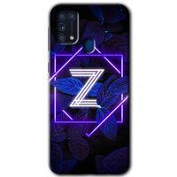 MRCİLETİSİM MRCİLETİSİM Samsung Galaxy M31 Kılıf HD Desen Baskılı Arka Kapak + Temperli Cam - Dark Neon Yaprak Z Harfi