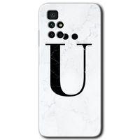 Xiaomi Redmi 10 HD Baskılı Kılıf + 9D Tam Ekran Koruyucu - Beyaz Mermer Desenli Ü Harfi