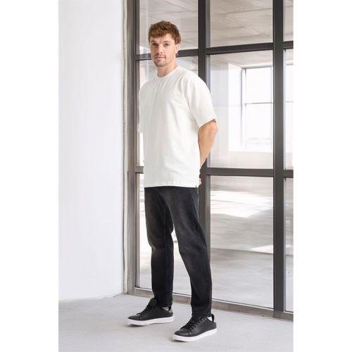 İki İplik Kumaş Pamuklu Bisiklet Yaka Basic Oversize Erkek T-Shirt - Ekru