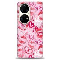 Huawei P50 Pro Kılıf HD Baskılı Kılıf - Pembe Love + Tam Ekran Koruyucu