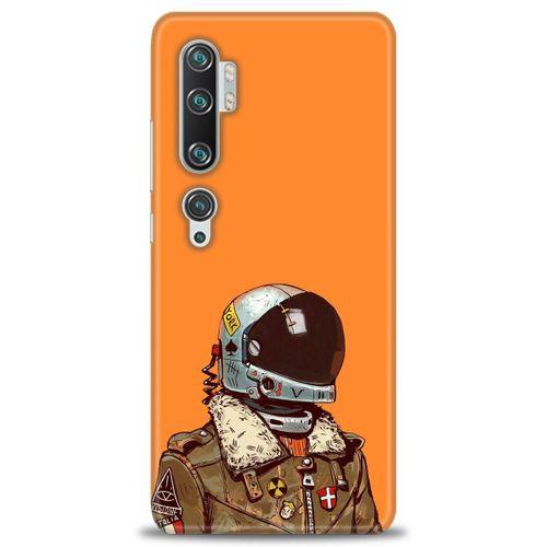 Xiaomi Mi Note 10 Kılıf HD Baskılı Kılıf - Turuncu Astronot + Tam Ekran Koruyucu