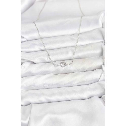 Pirinç Gümüş Renk Düğüm Kalp Model Kadın Kolye