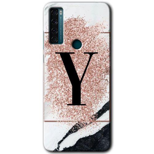 TCL 20 SE Kılıf HD Desen Baskılı Arka Kapak - Pembe Mermer Desenli Y Harfi