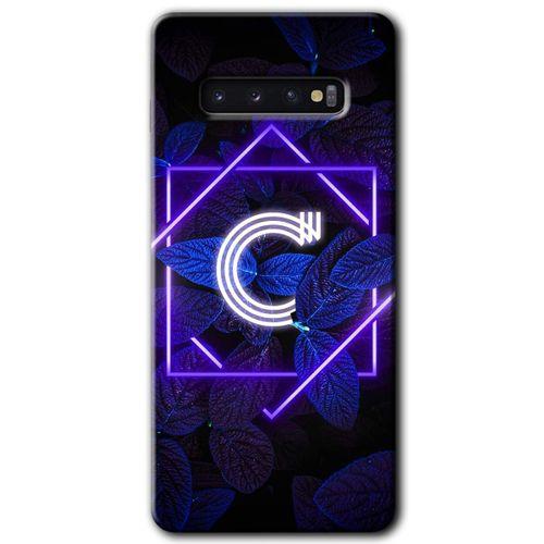 Galaxy S10 Kılıf HD Desen Baskılı Arka Kapak - Dark Neon Yaprak C Harfi + Kırılmaz Cam