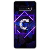 Galaxy S10 Kılıf HD Desen Baskılı Arka Kapak - Dark Neon Yaprak C Harfi + Kırılmaz Cam