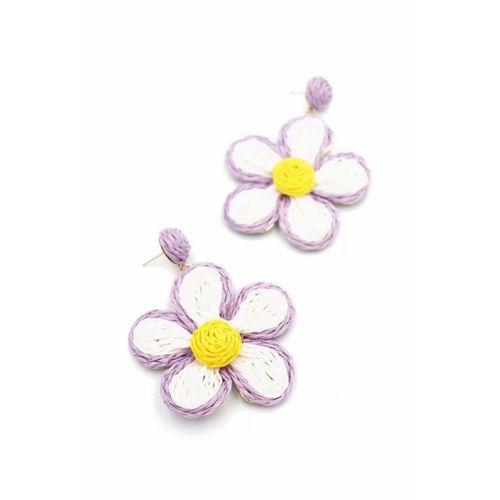 Kumaş Papatya Küpe - Mor