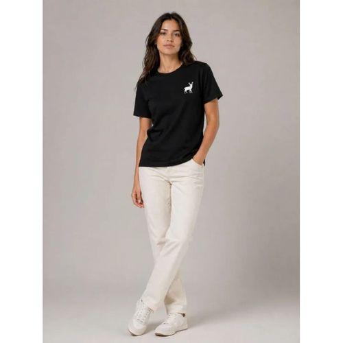 Minimal Geyik Logolu Tişört Bisiklet Yaka Kısa Kol Yazlık T-Shirt - Siyah