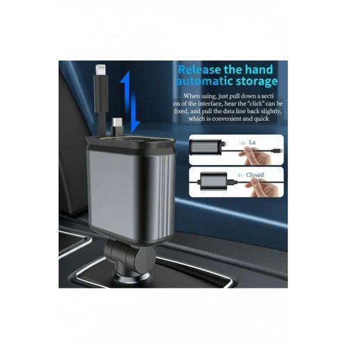 4’ü 1 Arada Araç Çakmaklık Şarj Cihazı 66w Type-c Hızlı Şarj Çift Usb Telefon Şarj Geri Çekilebilir Kablo