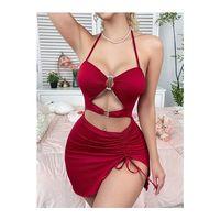 Kadın Kırmızı Fantezi Elbise Önden Büzgü Dekolteli 5082