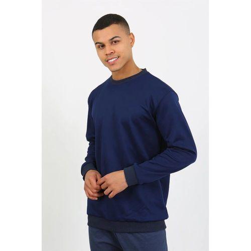 Erkek Uzun Kol Manşetli Paça Penye Pijama Takımı Lacivert