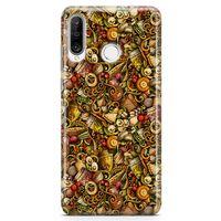 Huawei Nova 4e Kılıf Gastronomi Doodle Arka Kapak Koruma Desenli Full Koruyucu