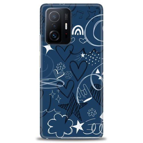 Xiaomi Mi 11T Kılıf HD Baskılı Kılıf - Notalar ve Kalpler Mavi + Tam Ekran Koruyucu