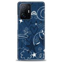 Xiaomi Mi 11T Kılıf HD Baskılı Kılıf - Notalar ve Kalpler Mavi + Tam Ekran Koruyucu
